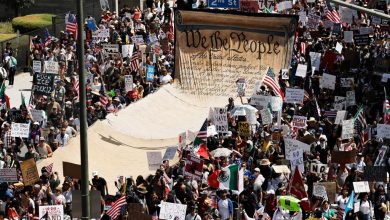 Protesters Fill Streets In Los Angeles And Other Cities As Part Of “No Kings” Demonstrations To Oppo...