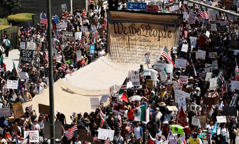 Protesters Fill Streets In Los Angeles And Other Cities As Part Of “No Kings” Demonstrations To Oppo...